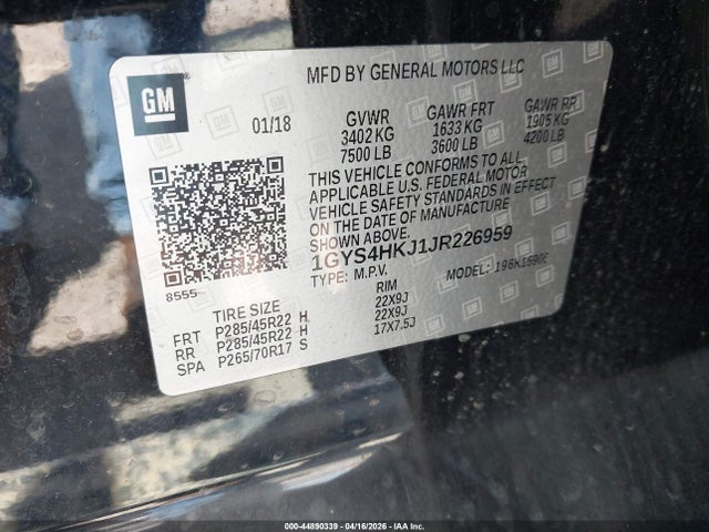 44890339 :رقم المزاد ، 1GYS4HKJ1JR226959 vin ، 2018 Cadillac Escalade Esv Luxury مزاد بيع