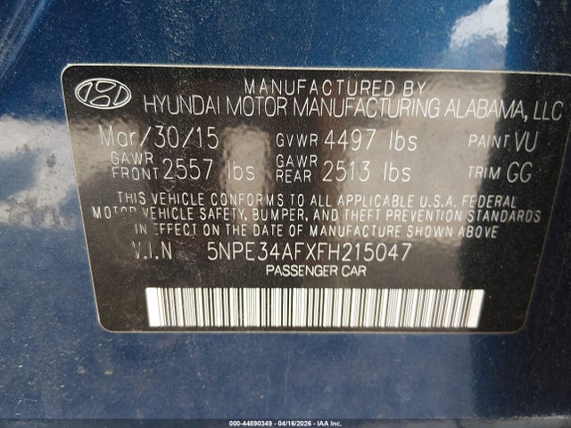 Продажа на аукционе авто 2015 Hyundai Sonata Sport, vin: 5NPE34AFXFH215047, номер лота: 44890349