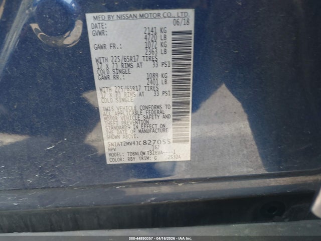 2018 Nissan Rogue Sv მანქანა იყიდება აუქციონზე, vin: 5N1AT2MV4JC827055, აუქციონის ნომერი: 44890357