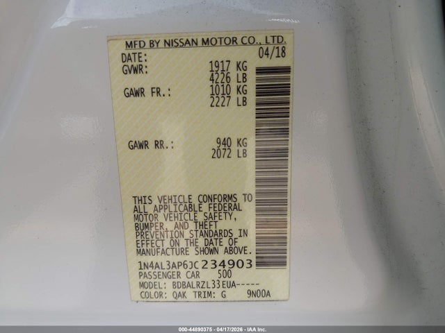1N4AL3AP6JC234903 Nissan Altima 2.5 Sl