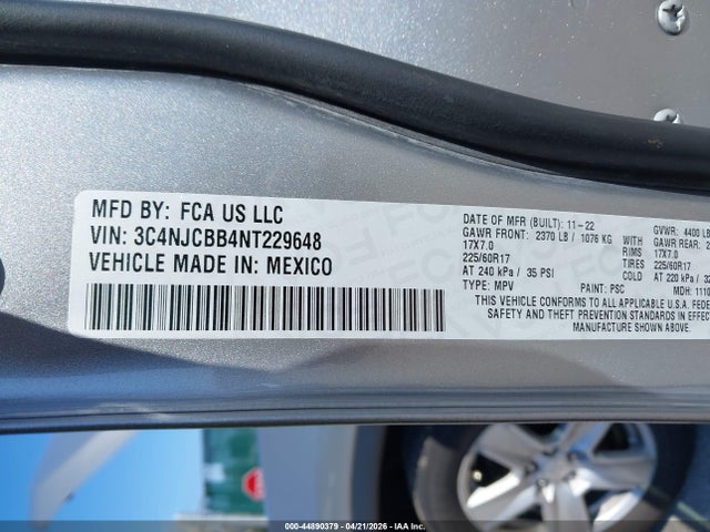 Продажа на аукционе авто 2022 Jeep Compass Latitude Fwd, vin: 3C4NJCBB4NT229648, номер лота: 44890379