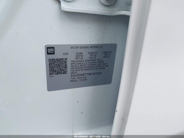 2022 Chevrolet Malibu Fwd Lt მანქანა იყიდება აუქციონზე, vin: 1G1ZD5ST7NF127163, აუქციონის ნომერი: 44890400