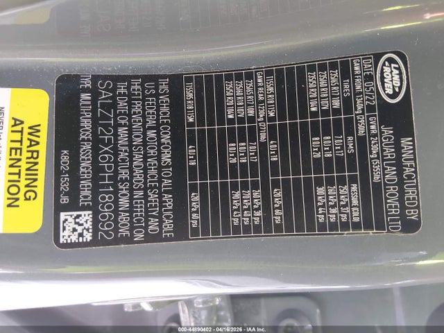 Продажа на аукционе авто 2023 Land Rover Range Rover Evoque R-dynamic S, vin: SALZT2FX6PH189692, номер лота: 44890402