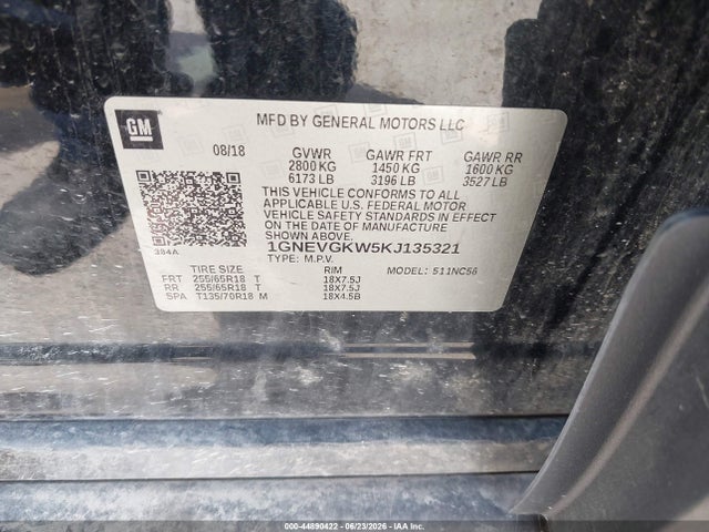 1GNEVGKW5KJ135321 Chevrolet Traverse 1lt