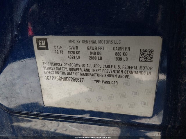 Продажа на аукционе авто 2013 Chevrolet Cruze Ls Auto, vin: 1G1PA5SH0D7250677, номер лота: 44890455