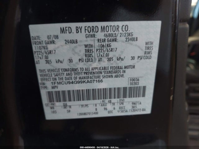 44890458 :رقم المزاد ، 1FMCU94G99KA07166 vin ، 2009 Ford Escape Limited مزاد بيع