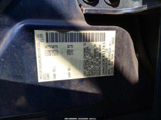2009 Nissan Maxima 3.5 Sv მანქანა იყიდება აუქციონზე, vin: 1N4AA51E19C851783, აუქციონის ნომერი: 44890459