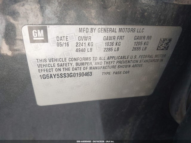Продаж на аукціоні авто 2016 Cadillac Cts Performance Collection, vin: 1G6AY5SS3G0190463, номер лоту: 44890460