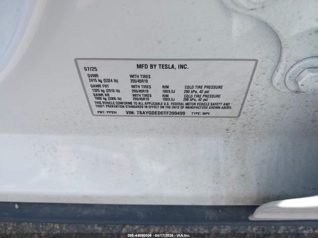 7SAYGDED0TF399499 Tesla Model Y Premium Rear-wheel Drive/standard Rear-wheel Drive