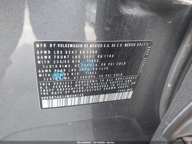 3VV3B7AX1JM046125 Volkswagen Tiguan 2.0t Se/2.0t Sel