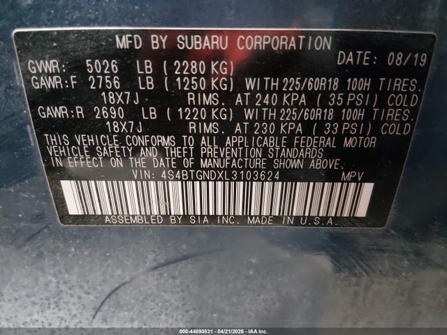 4S4BTGNDXL3103624 Subaru Outback Limited Xt