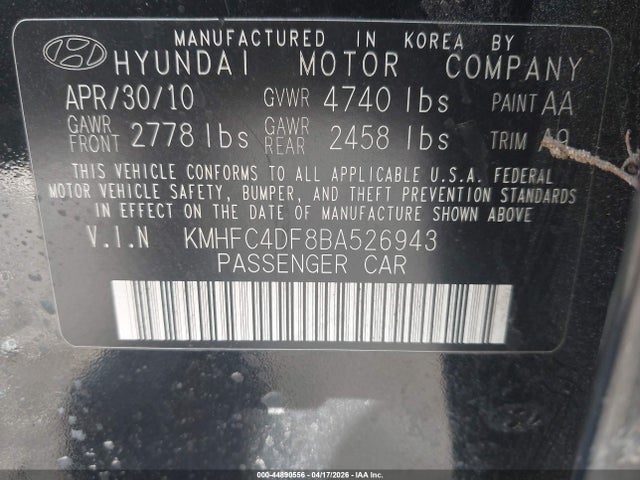 Aukcja sprzedaży 2011 Hyundai Azera Limited, vin: KMHFC4DF8BA526943, numer aukcji: 44890556