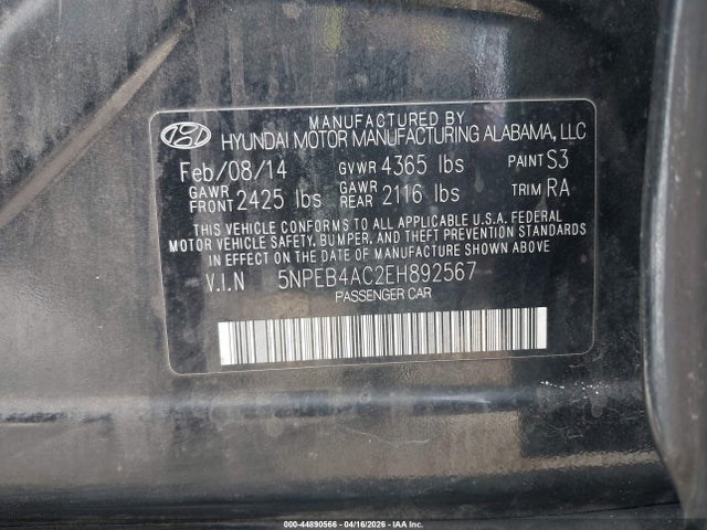 Hyundai SONATA GLS 2014 5NPEB4AC2EH892567 Image 9