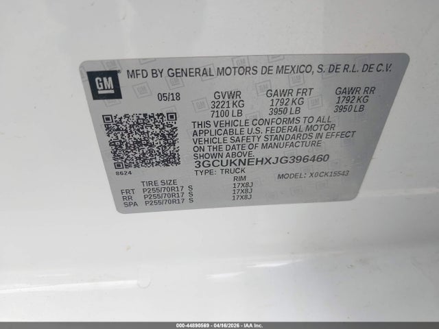 3GCUKNEHXJG396460 Chevrolet Silverado 1500 Wt