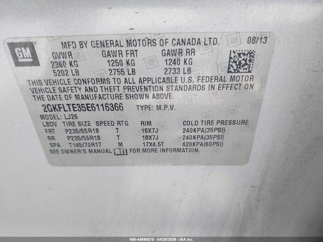 2014 Gmc Terrain Slt-2 მანქანა იყიდება აუქციონზე, vin: 2GKFLTE35E6116366, აუქციონის ნომერი: 44890570