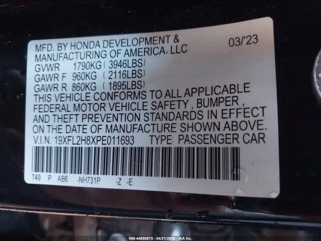 19XFL2H8XPE011693 Honda Civic Sport