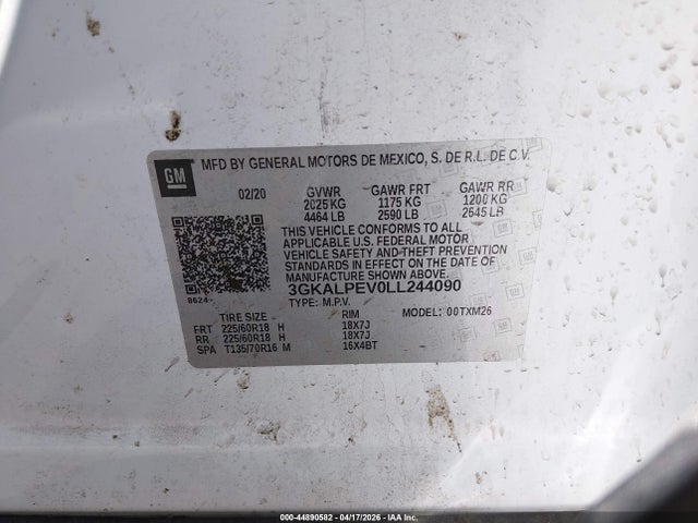 44890582 :رقم المزاد ، 3GKALPEV0LL244090 vin ، 2020 Gmc Terrain Fwd Slt مزاد بيع