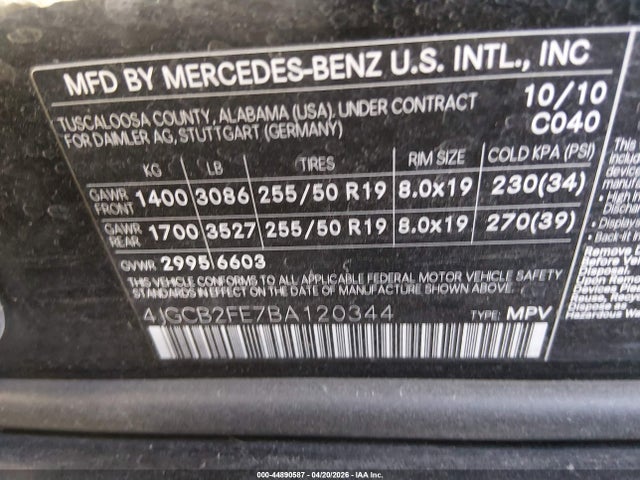 Продаж на аукціоні авто 2011 Mercedes-benz R 350 Bluetec 4matic, vin: 4JGCB2FE7BA120344, номер лоту: 44890587