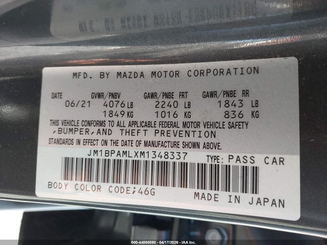 Продажа на аукционе авто 2021 Mazda Mazda3 Premium, vin: JM1BPAMLXM1348337, номер лота: 44890590