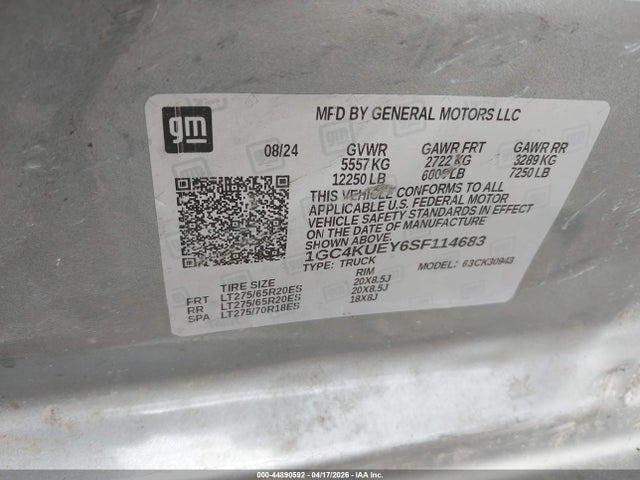 Продаж на аукціоні авто 2025 Chevrolet Silverado 3500hd 4wd  Long Bed Ltz, vin: 1GC4KUEY6SF114683, номер лоту: 44890592