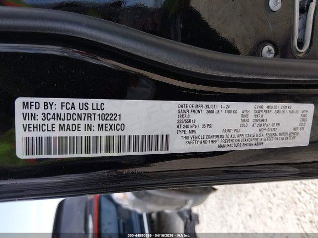 Продаж на аукціоні авто 2024 Jeep Compass Limited 4x4, vin: 3C4NJDCN7RT102221, номер лоту: 44890599