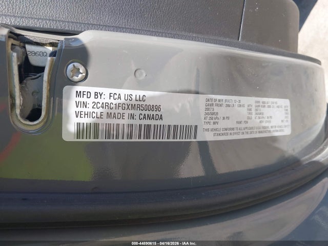 Aukcja sprzedaży 2021 Chrysler Pacifica Touring, vin: 2C4RC1FGXMR500896, numer aukcji: 44890615