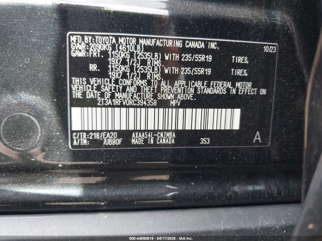 2T3A1RFV0RC394358 Toyota Rav4 Xle Premium