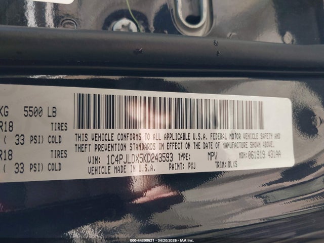 Продаж на аукціоні авто 2019 Jeep Cherokee Limited Fwd, vin: 1C4PJLDX5KD243593, номер лоту: 44890621