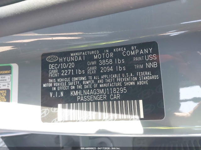 2021 Hyundai Elantra Sel მანქანა იყიდება აუქციონზე, vin: KMHLN4AG3MU118295, აუქციონის ნომერი: 44890623