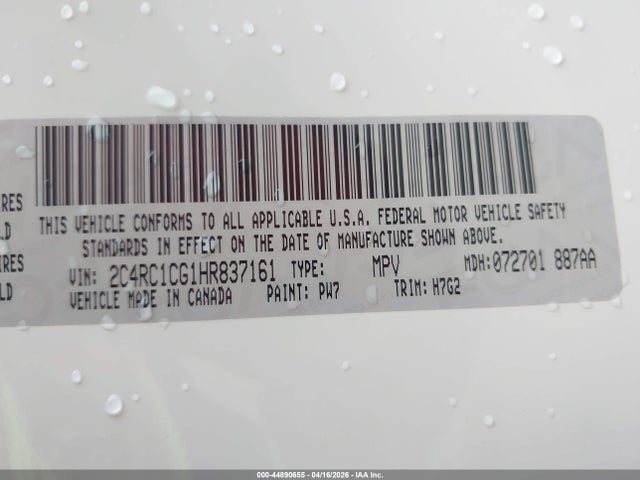 2C4RC1CG1HR837161 Chrysler Pacifica Lx