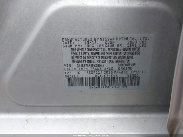 3N1AB7AP8FY350349 Nissan SENTRA S