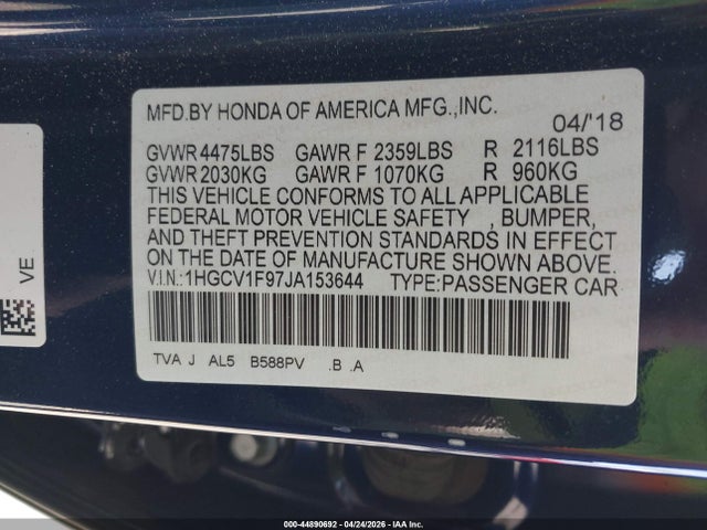 Honda Accord Touring 2018 1HGCV1F97JA153644 Image 9