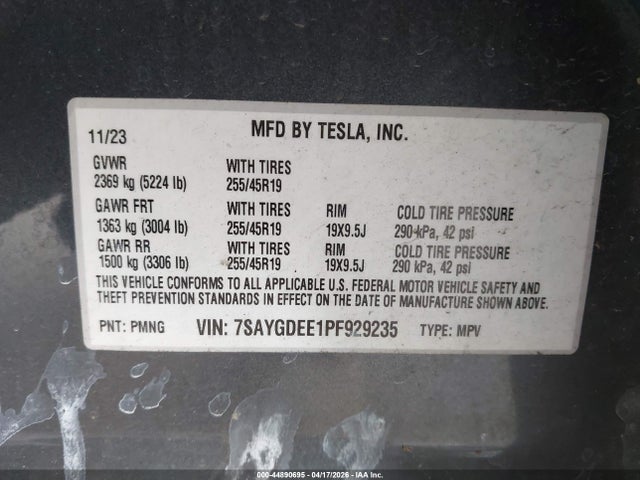 Aukcja sprzedaży 2023 Tesla Model Y Awd/long Range Dual Motor All-wheel Drive, vin: 7SAYGDEE1PF929235, numer aukcji: 44890695