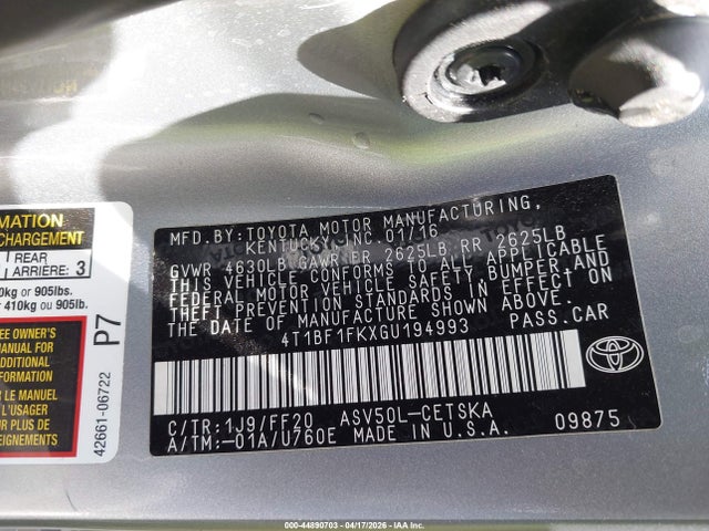 Продаж на аукціоні авто 2016 Toyota Camry Se, vin: 4T1BF1FKXGU194993, номер лоту: 44890703