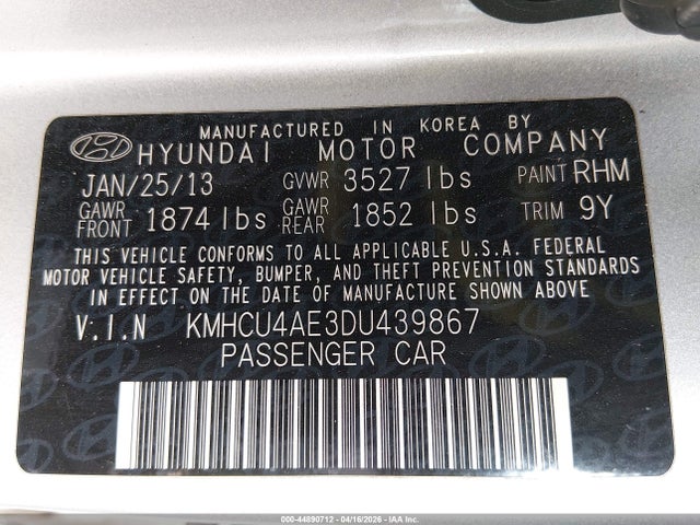 Продажа на аукционе авто 2013 Hyundai Accent Gls, vin: KMHCU4AE3DU439867, номер лота: 44890712