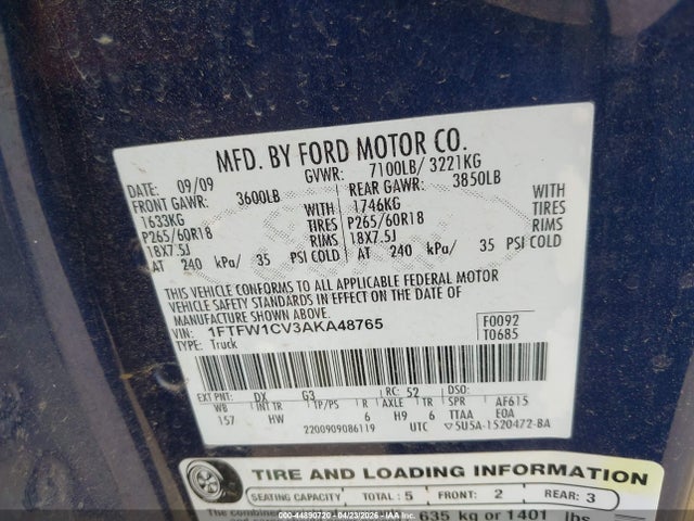 Продаж на аукціоні авто 2010 Ford F-150 Lariat, vin: 1FTFW1CV3AKA48765, номер лоту: 44890720