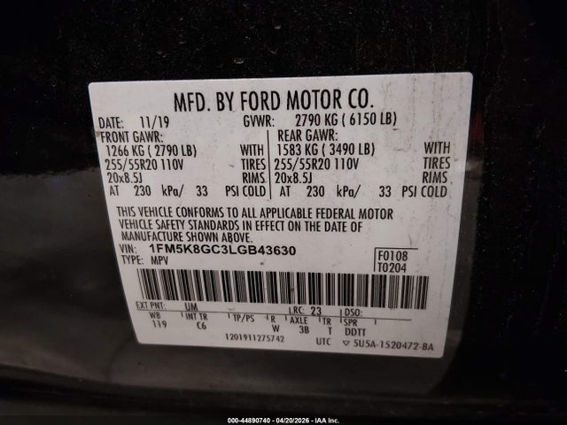 Aukcja sprzedaży 2020 Ford Explorer St, vin: 1FM5K8GC3LGB43630, numer aukcji: 44890740