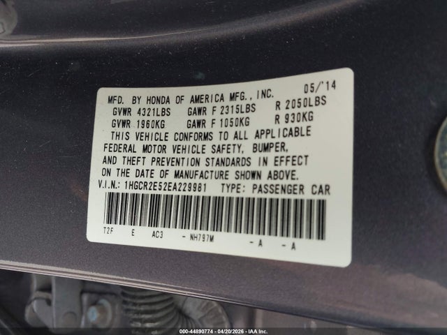 Aukcja sprzedaży 2014 Honda Accord Sport, vin: 1HGCR2E52EA229981, numer aukcji: 44890774