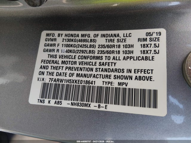 Aukcja sprzedaży 2019 Honda Cr-v Ex, vin: 7FARW1H5XKE018641, numer aukcji: 44890787