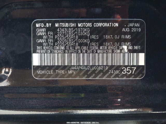 JA4AP4AU2LU006219 Mitsubishi Outlander Sport 2.0 Se