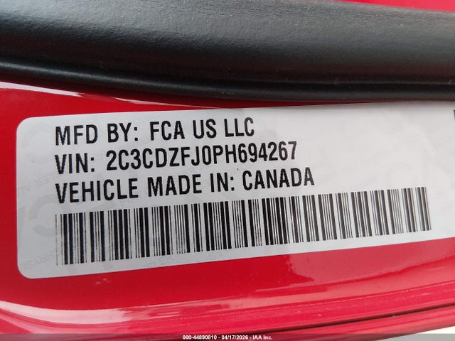 Продажа на аукционе авто 2023 Dodge Challenger R/t Scat Pack, vin: 2C3CDZFJ0PH694267, номер лота: 44890810