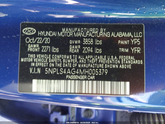 Продажа на аукционе авто 2021 Hyundai Elantra Sel, vin: 5NPLS4AG4MH005379, номер лота: 44890819