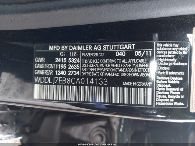 Продажа на аукционе авто 2012 Mercedes-benz Cls 63 Amg, vin: WDDLJ7EB8CA014133, номер лота: 44890841