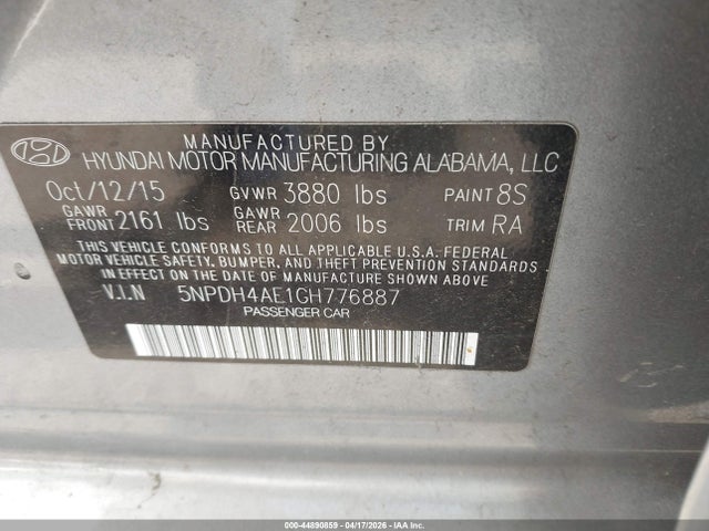 Продаж на аукціоні авто 2016 Hyundai Elantra Se, vin: 5NPDH4AE1GH776887, номер лоту: 44890859