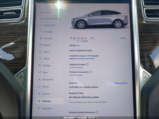 2016 Tesla Model X 60d/70d/75d/90d/p100d მანქანა იყიდება აუქციონზე, vin: 5YJXCBE25GF019120, აუქციონის ნომერი: 44890871