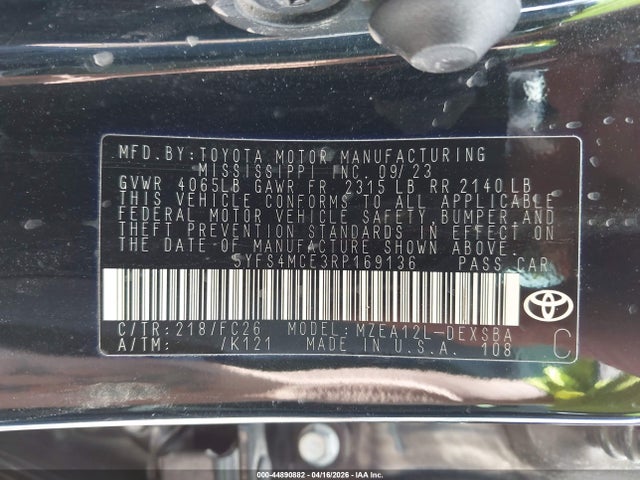 2024 Toyota Corolla Se მანქანა იყიდება აუქციონზე, vin: 5YFS4MCE3RP169136, აუქციონის ნომერი: 44890882