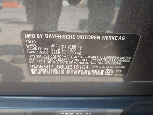 2020 Bmw 330i Xdrive მანქანა იყიდება აუქციონზე, vin: 3MW5R7J08L8B15164, აუქციონის ნომერი: 44890883