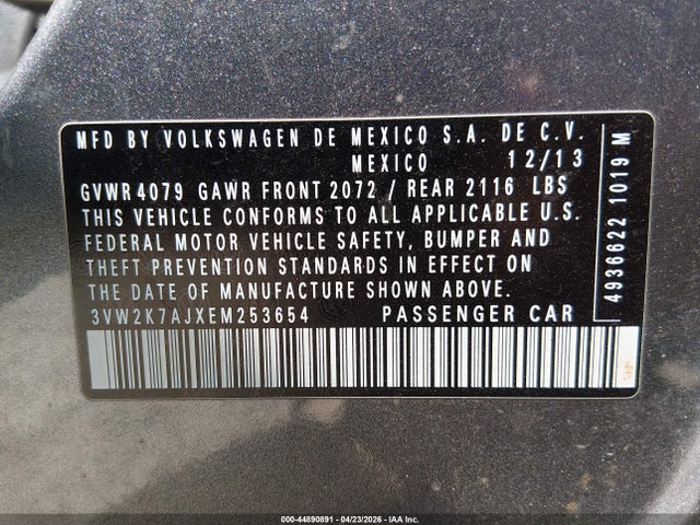 Aukcja sprzedaży 2014 Volkswagen Jetta 2.0l S, vin: 3VW2K7AJXEM253654, numer aukcji: 44890891