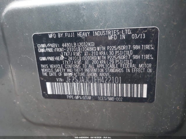 Продажа на аукционе авто 2014 Subaru Forester 2.5i Limited, vin: JF2SJAJC1EH422101, номер лота: 44890894