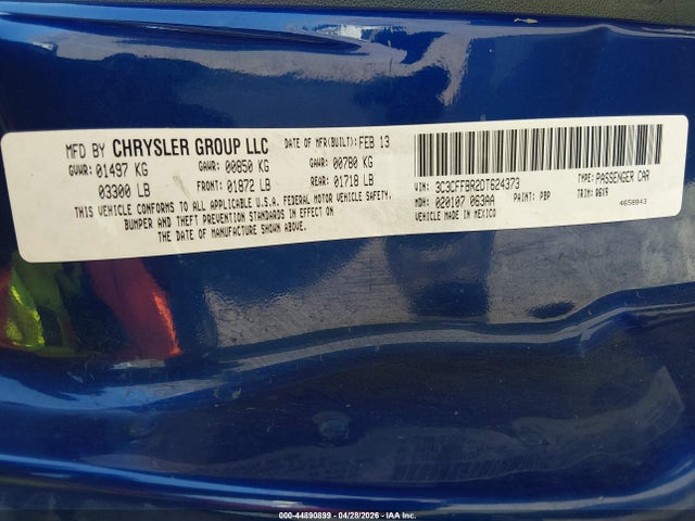 44890899 :رقم المزاد ، 3C3CFFBR2DT624373 vin ، 2013 Fiat 500 Sport مزاد بيع